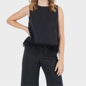 Maette Black Tank Top with Textured Peacock Feathered Hem